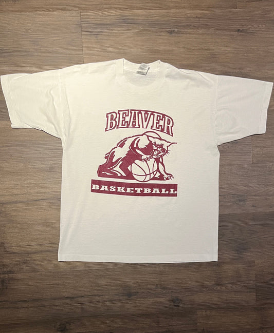 Beaver Basketball How 'Bout Them Cats Graphic Tee | Size X-Large | Vintage 1990s Single Stitch White T-Shirt | Free Shipping to USA|