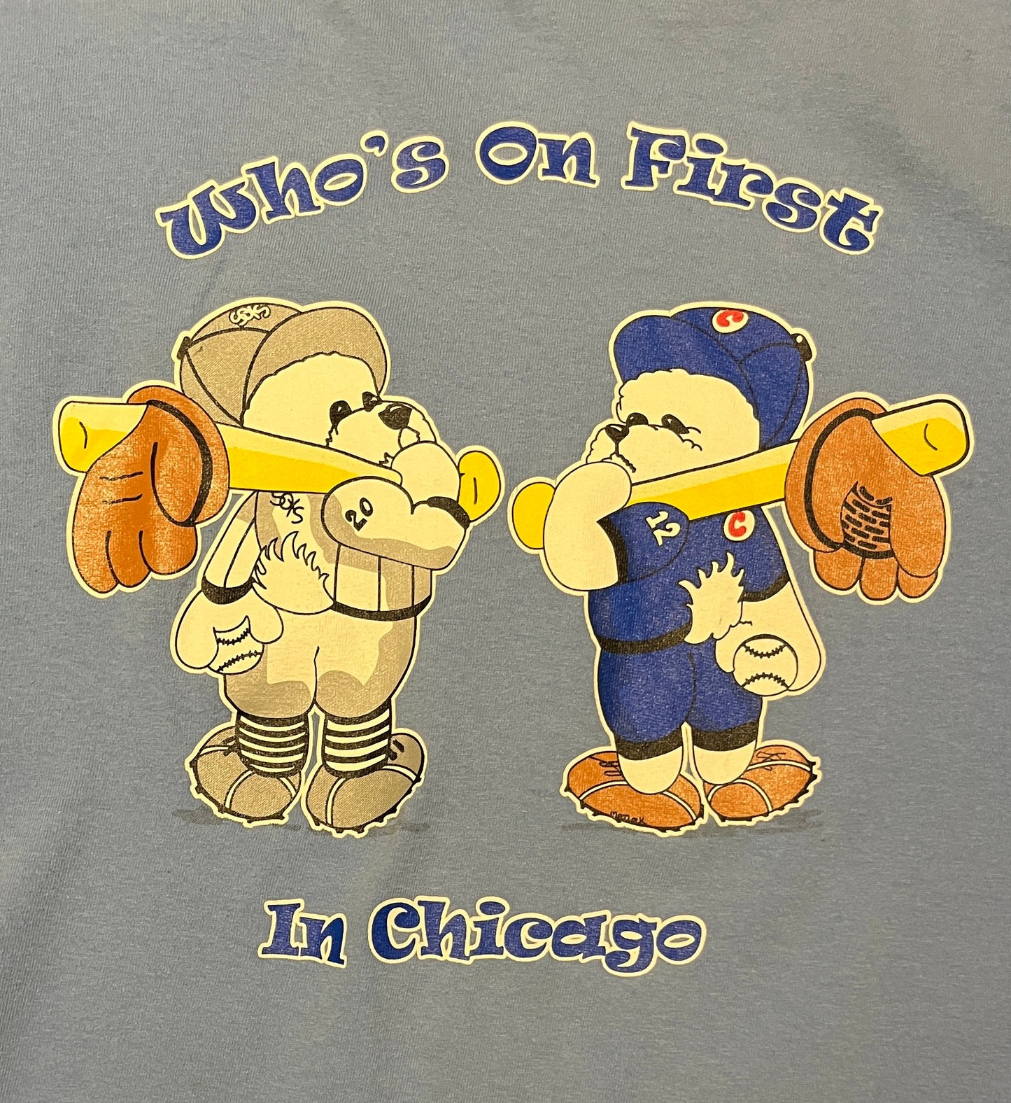 Who's On First In Chicago? Chicago Cubs vs. Chicago White Sox Graphic Tee | Size Medium | Vintage 200s Blue T-Shirt | Free Shipping to USA |