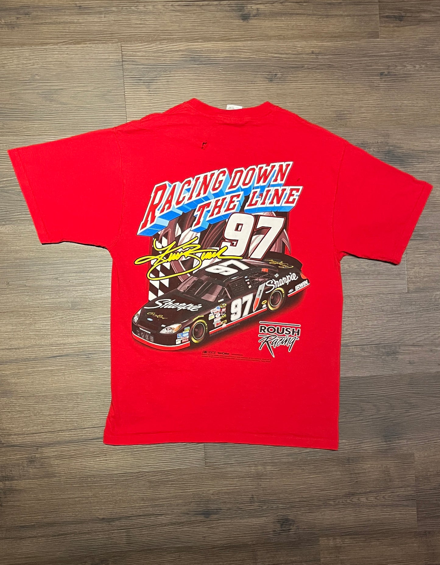 Kurt Busch Roush Racing NASCAR Graphic Tee | Size Large | Vintage 2000s Red Racing T-Shirt | Chase Authentic Tag | Free Shipping to USA |