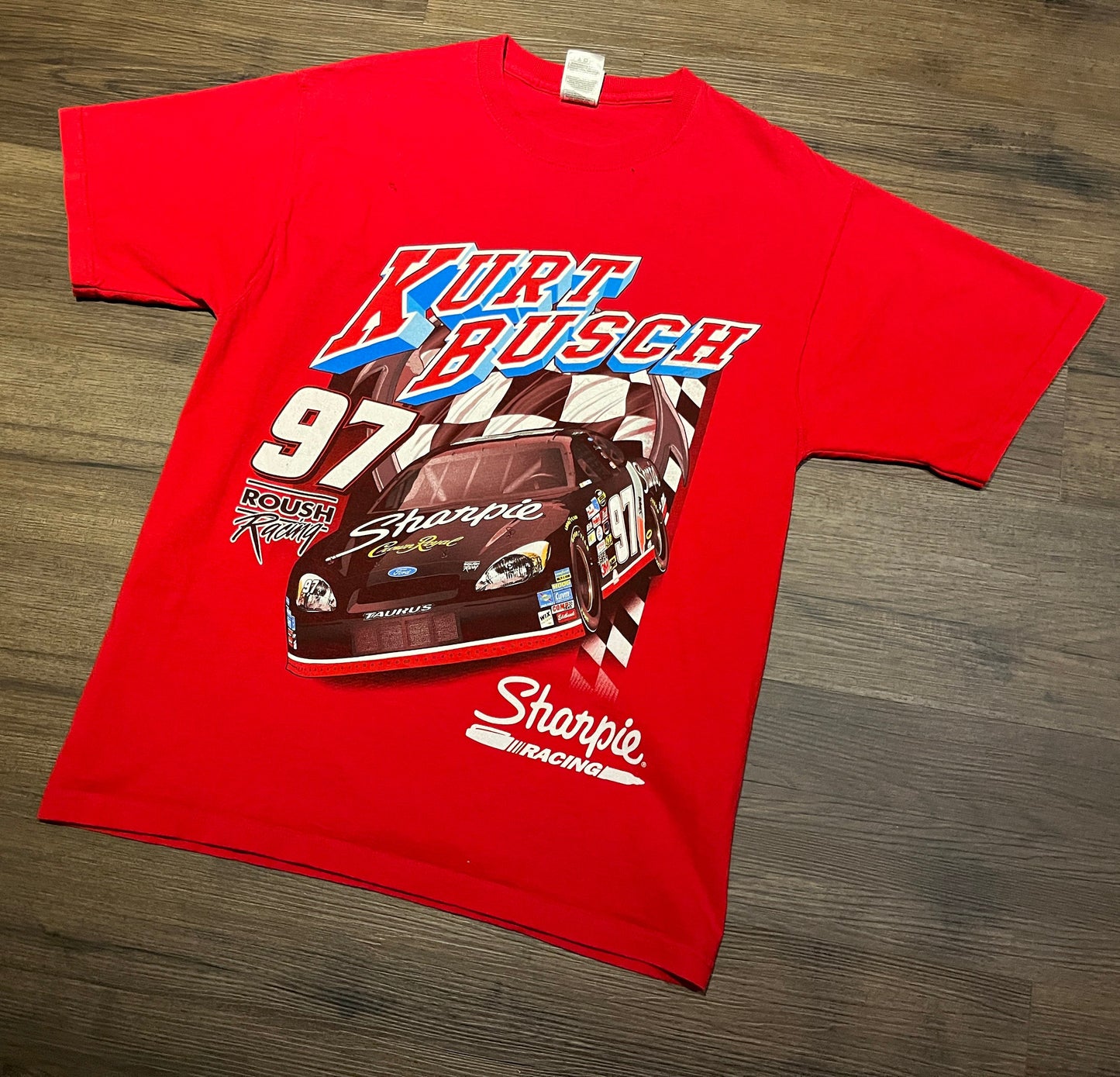 Kurt Busch Roush Racing NASCAR Graphic Tee | Size Large | Vintage 2000s Red Racing T-Shirt | Chase Authentic Tag | Free Shipping to USA |