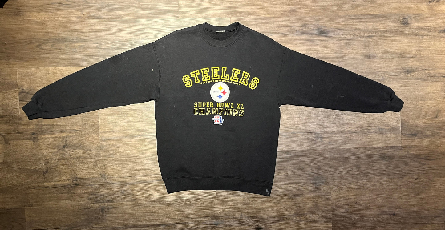 Pittsburgh Steelers Super Bowl XL Champions Graphic Crewneck | Size Medium | Vintage 2000s Football Black Sweater | Free Shipping to USA |