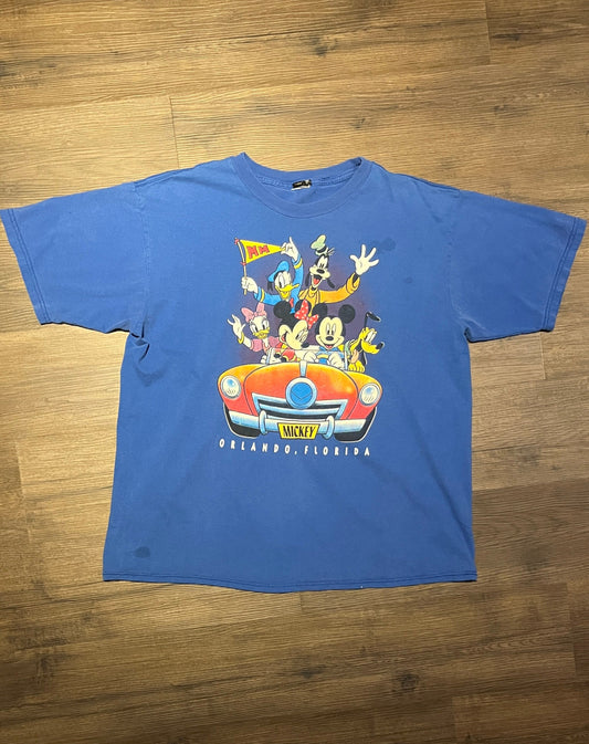 Disney Mickey Mouse Orlando, Florida Graphic Tee | Size X-Large | Vintage 2000s Disney Cartoon Blue T-Shirt | Free Shipping to USA |