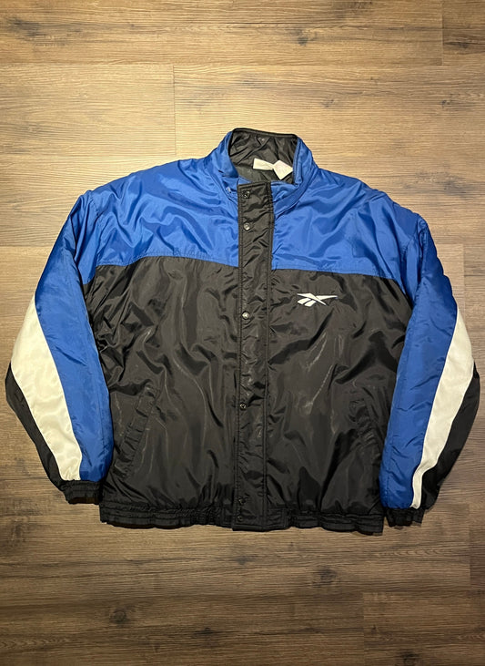 Reebok Embroidered Logo Puffer Jacket | Size X-Large | Vintage 2000s Reebok Branded Blue Puffer Jacket | Free Shipping to USA |