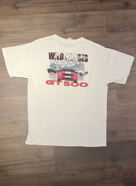 Ford Mustang Shelby GT500 Graphic Tee | Size Large | Vintage 2000s Sports Car Muscle Car White T-Shirt | Free Shipping to USA |