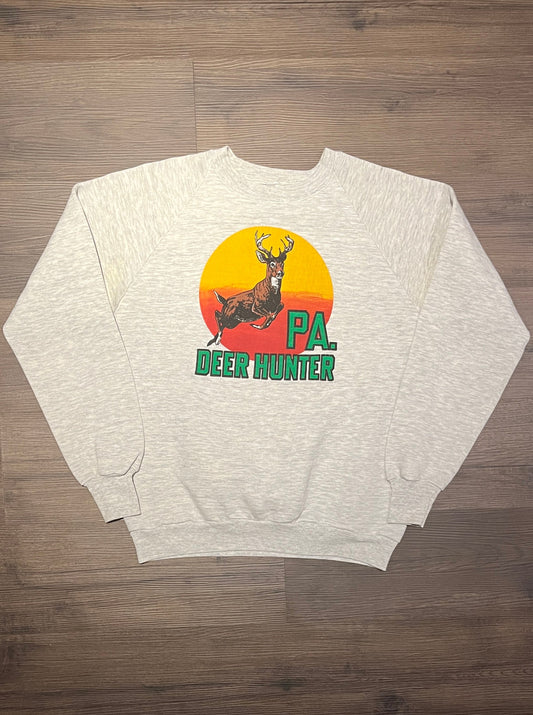 Deer Hunter Pennsylvania Graphic Crewneck | Size X-Large | Vintage 1980s Animal Graphic Grey Sweater | Made in USA | Free Shipping to USA |