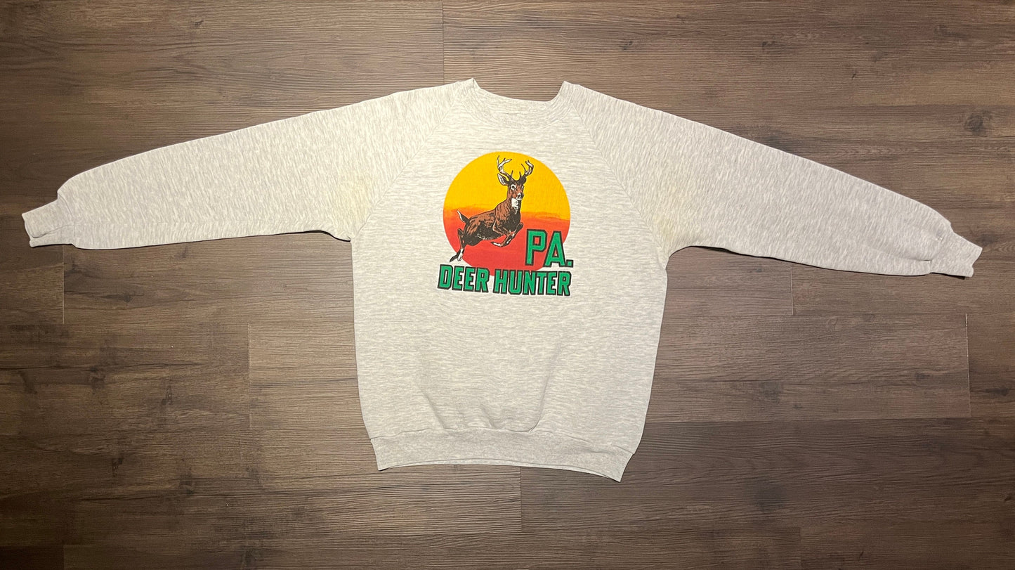 Deer Hunter Pennsylvania Graphic Crewneck | Size X-Large | Vintage 1980s Animal Graphic Grey Sweater | Made in USA | Free Shipping to USA |