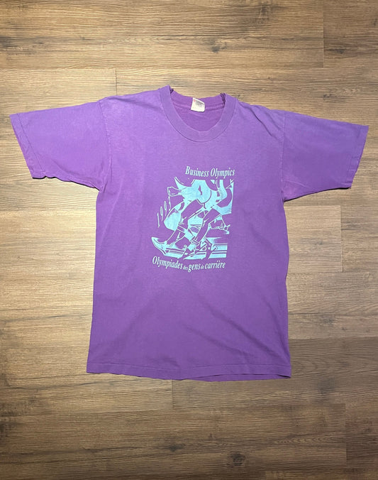 Business Olympics Graphic Tee | Size Large | Vintage 1990s Single Stitch Purple T-Shirt | Made in Canada | Free Shipping to USA |