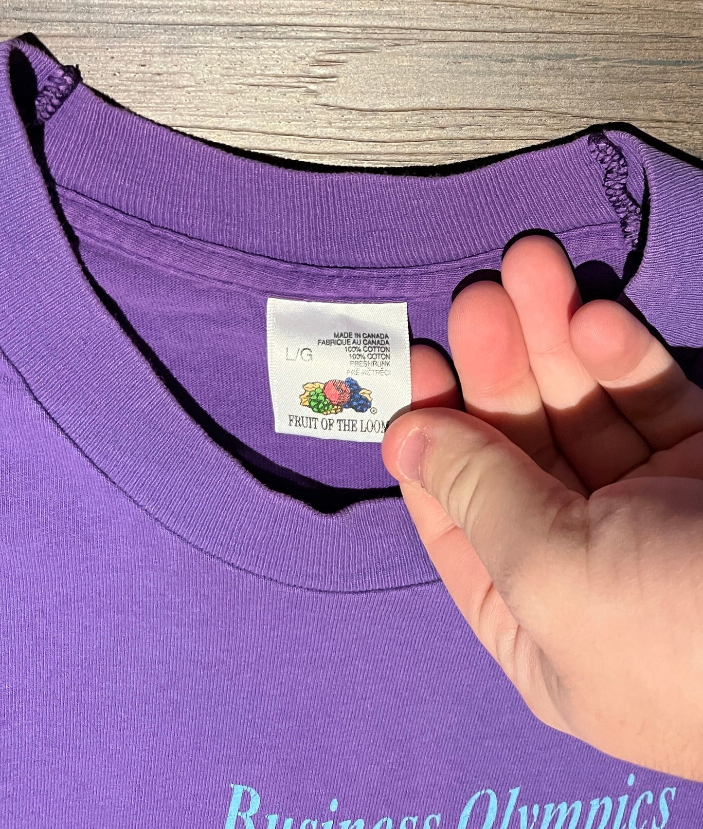 Business Olympics Graphic Tee | Size Large | Vintage 1990s Single Stitch Purple T-Shirt | Made in Canada | Free Shipping to USA |