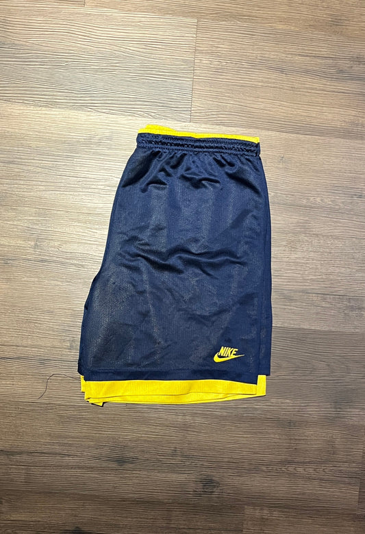 Nike Swoosh Embroidered Graphic Shorts | Size X-Large | Vintage 2000s Branded Nike Yellow & Blue Shorts | Free Shipping to USA |