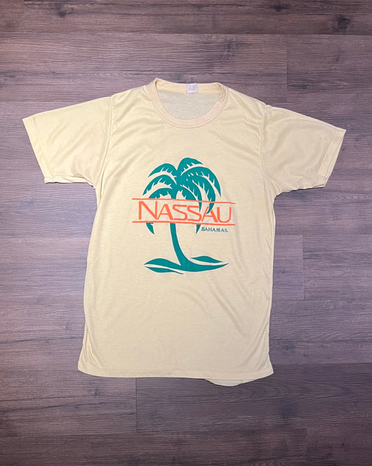 Nassau, Bahamas Palm Trees Graphic Tee | Size X-Large | Vintage 1990s Single Stitch Tourist Yellow T-Shirt | Free Shipping to USA |