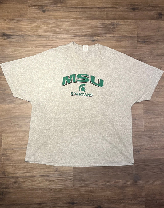 Michigan State Spartans Graphic Tee | Size XXX-Large | Vintage 2000s College Sports Grey T-Shirt | Free Shipping to USA |