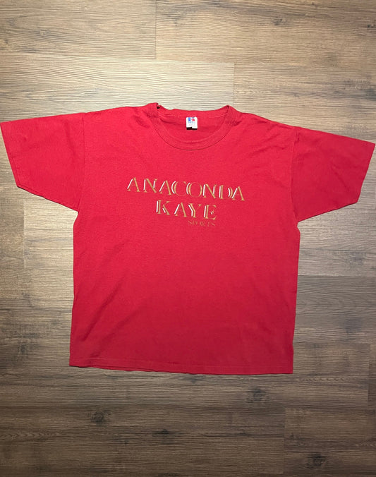 Anaconda Kaye Sports Graphic Tee | Size X-Large | Vintage 1990s Promotional Red T-Shirt | Russell Athletics Tag | Free Shipping to USA |