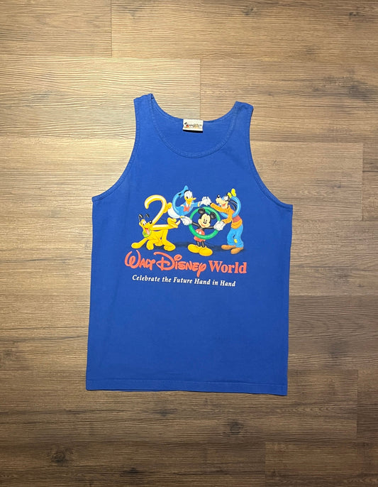 Walt Disney World 2000 Celebrate The Future Hand in Hand Graphic Tee | Size Large |Vintage 2000s Cartoon Blue T-Shirt|Free Shipping to USA|