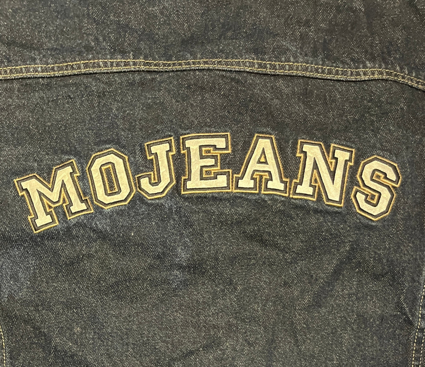 MoJeans by Maurice Malone Denim Jacket | Size XX-Large | Vintage 1990s Dark Blue Jean Jacket | Stitched Lettering | Free Shipping to USA |