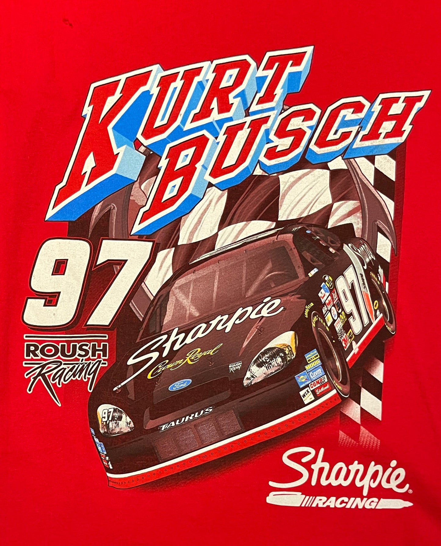 Kurt Busch Roush Racing NASCAR Graphic Tee | Size Large | Vintage 2000s Red Racing T-Shirt | Chase Authentic Tag | Free Shipping to USA |