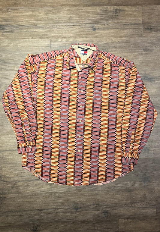 Tommy Hilfiger Crazy Striped Button Down | Size X-Large | Vintage Branded Orange & Purple Button Down | Free Shipping to USA |