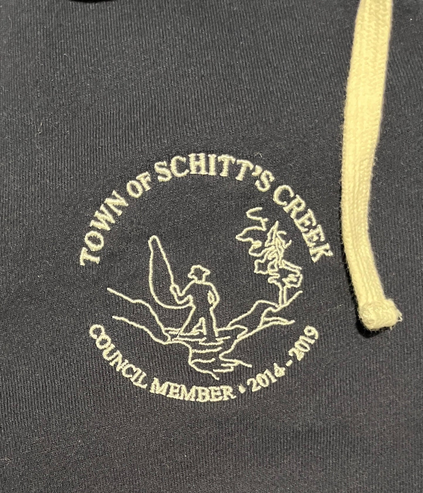 Schitt's Creek Council Member Embroidered Graphic Hoodie | Size Small | Modern Television Series Blue Sweater | Free Shipping to USA |