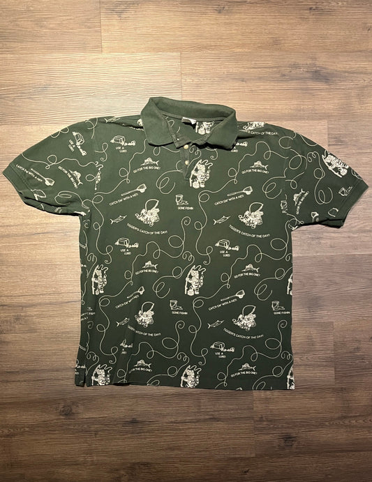 Tigger Gone Fishin' Graphic Tee | Size X-Large | Vintage 1990s Cartoon Promotional Green T-Shirt | Disney Catalog | Free Shipping to USA |