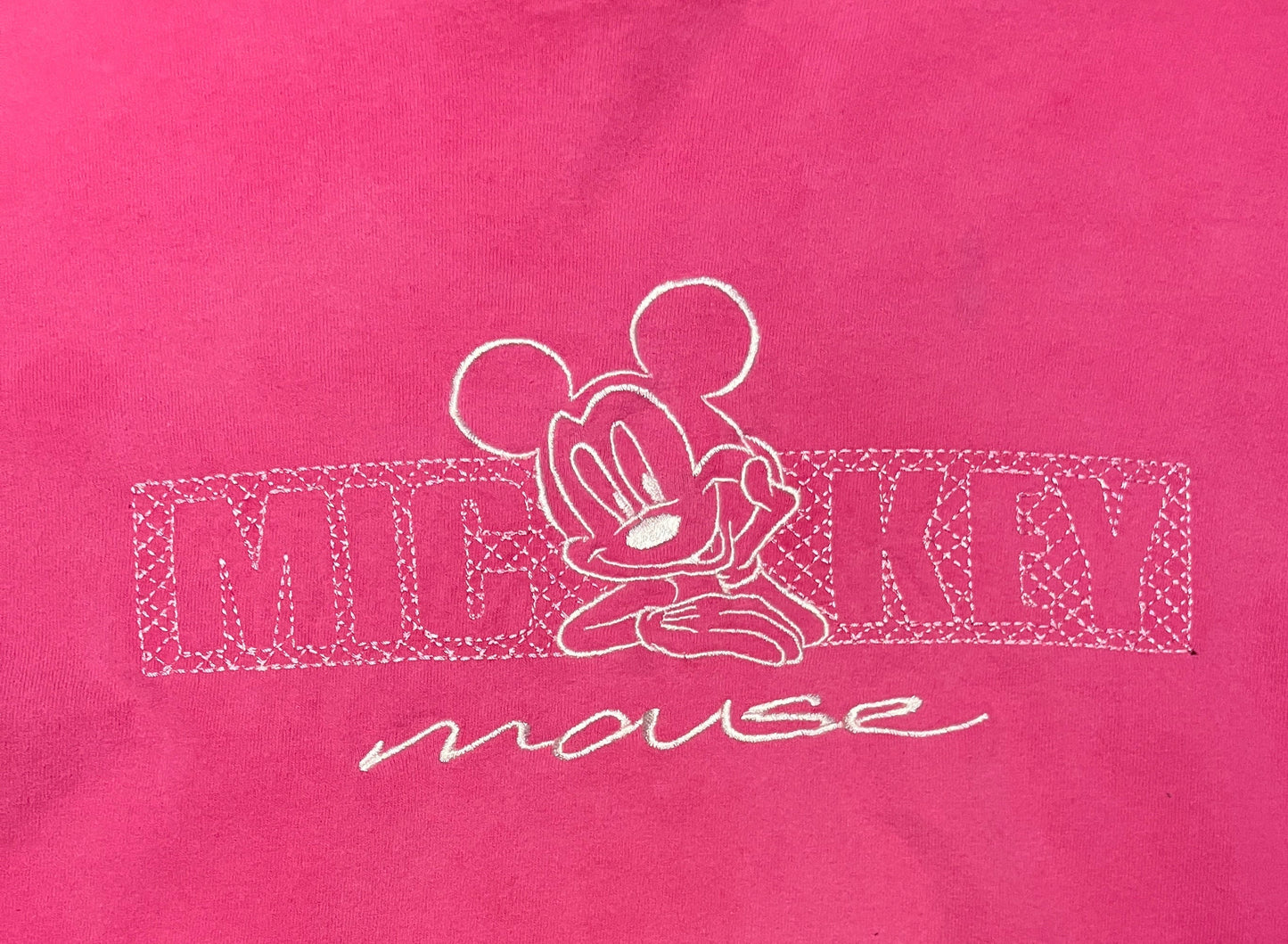 Mickey Mouse Embroidered Graphic Tee | Size X-Large | Vintage 2000s Cartoon Pink T-Shirt | Mickey Unlimited Tag | Free Shipping to USA |