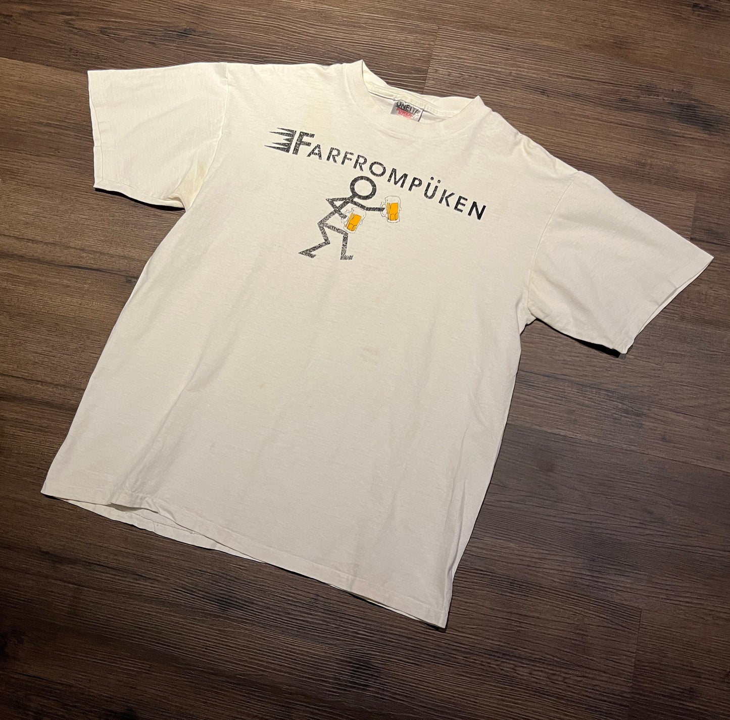 Farfrompüken Funny Alcohol Graphic Tee | Size Large | Vintage 1990s Single Stitch White T-Shirt | Funny Graphic | Free Shipping to USA |