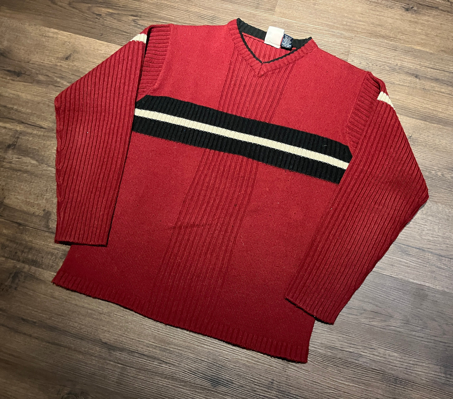 Subculture Striped Knit Sweater | Size Large | Vintage 2000s Red & Blue Pattern Knitwear Sweatshirt | Free Shipping to USA |