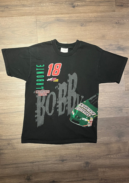 Bobby Labonte NASCAR Racing Graphic Tee | Size Large | Vintage 1990s Black & Green Racing T-Shirt | Double Sided | Free Shipping to USA |