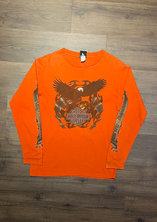 Harley Davidson Pittsburgh, Pennsylvania Graphic Tee | Size Medium | Vintage 2000s Biker Motorcycle Orange T-Shirt | Free Shipping to USA |