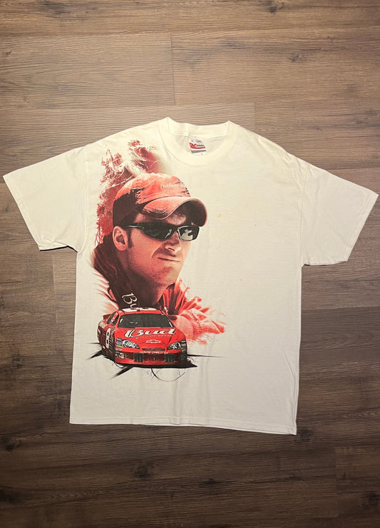 Dale Earnhardt Jr. Budweiser NASCAR Racing Graphic Tee | Size X-Large | Vintage 2000s Tags White Racing T-Shirt | Free Shipping to USA |