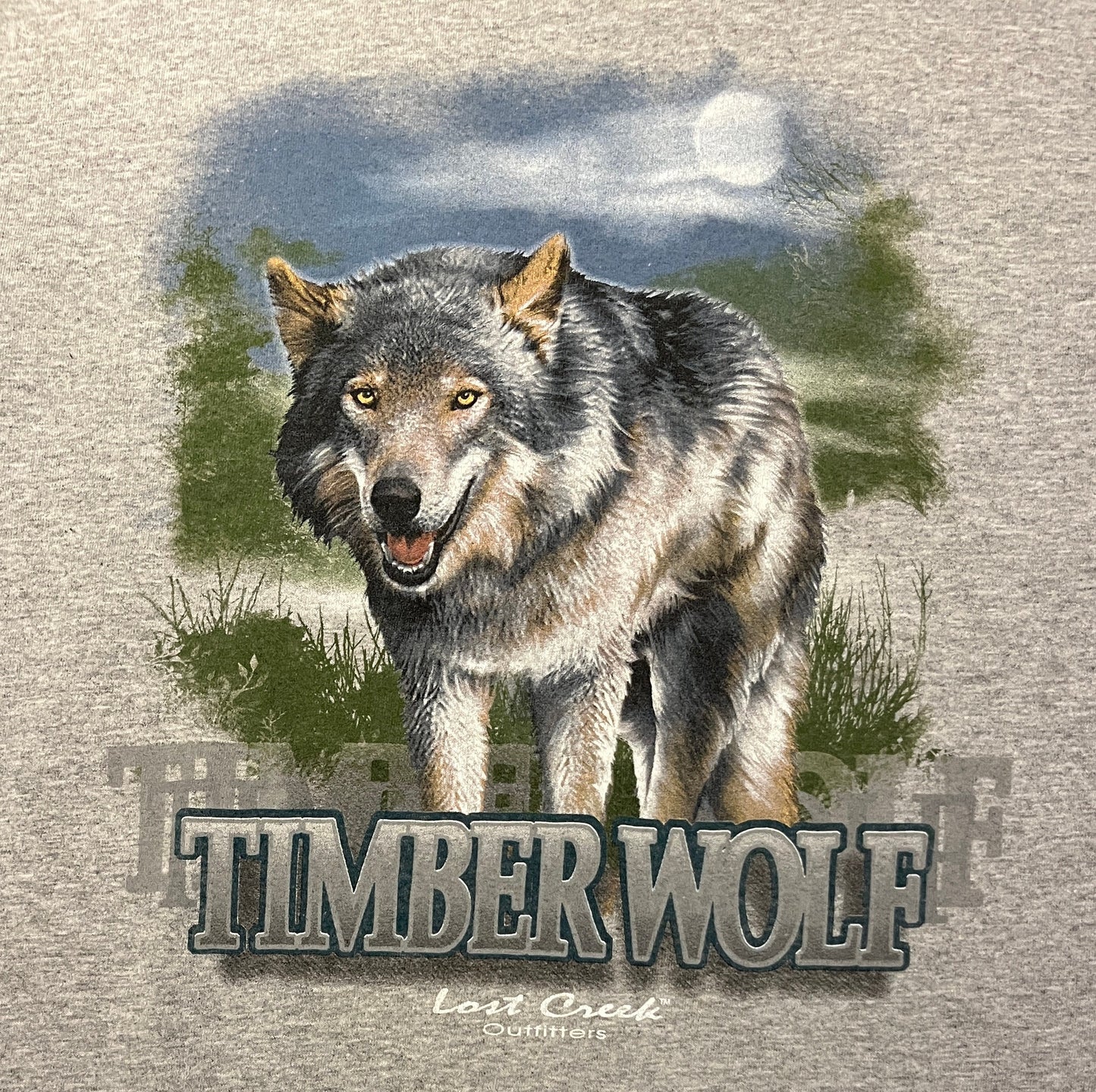 Timberwolf Lost Creek Outfitters Graphic Tee | Size Large | Vintage 2000s Wolf Animal Grey T-Shirt | Free Shipping to USA |