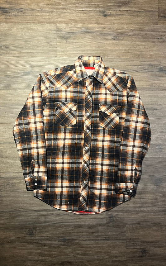 Kane Flannel Plaid Button Down Jacket | Size Medium | Vintage 1990s Brown, Orange & Blue Button Down Flannel | Free Shipping to USA |