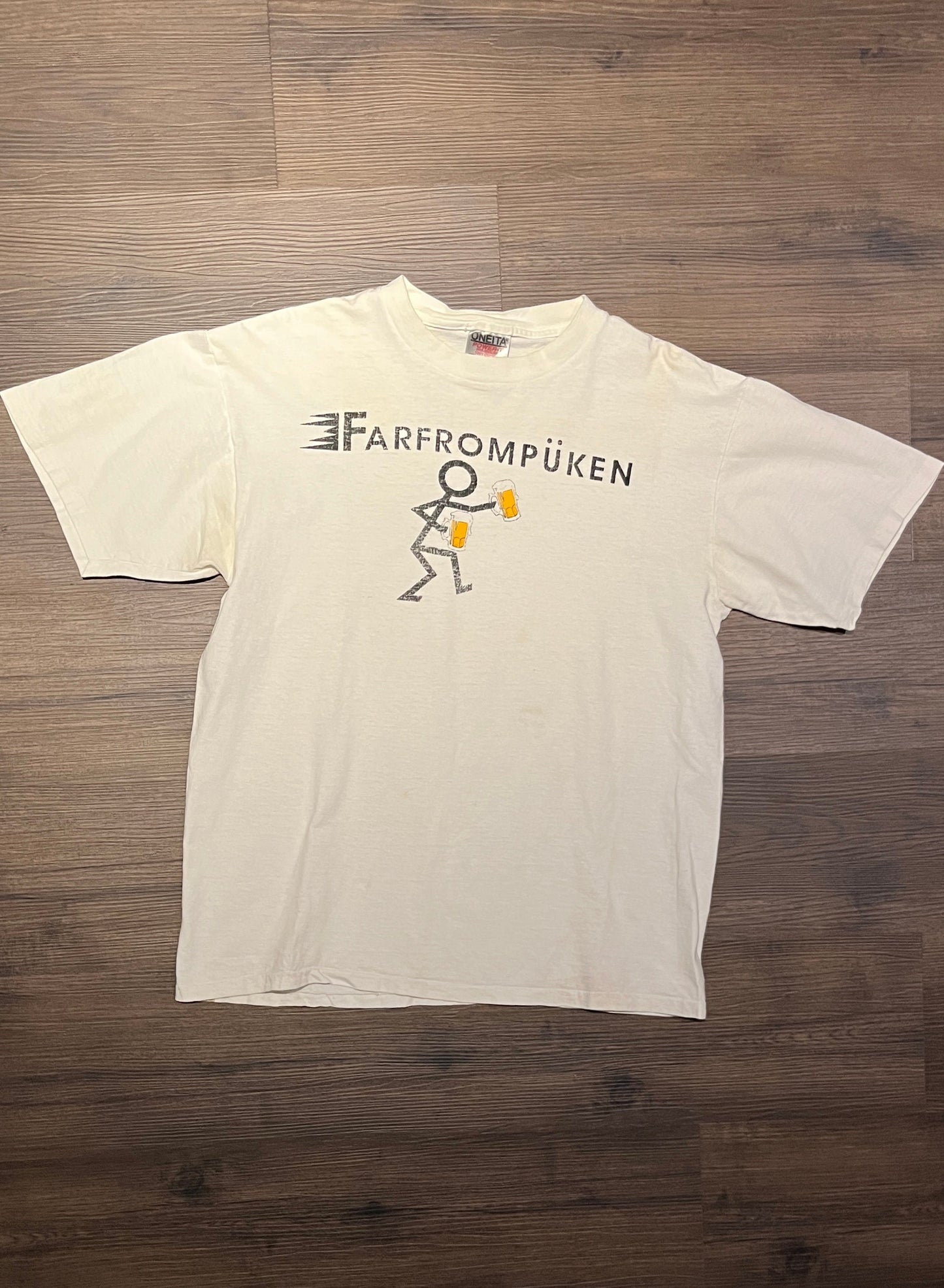 Farfrompüken Funny Alcohol Graphic Tee | Size Large | Vintage 1990s Single Stitch White T-Shirt | Funny Graphic | Free Shipping to USA |