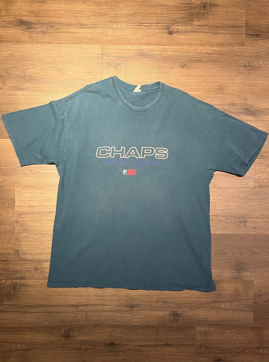 Chaps Ralph Lauren Graphic Tee | Size X-Large | Vintage 2000s Branded Promotional Polo Teal Blue T-Shirt | Free Shipping to USA |