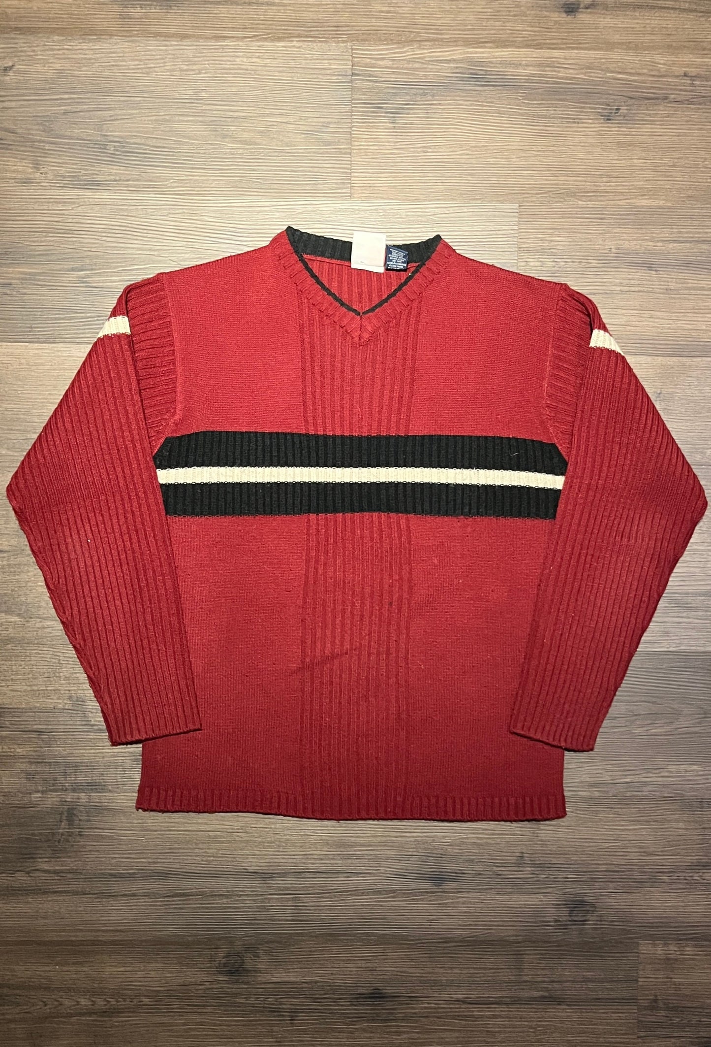 Subculture Striped Knit Sweater | Size Large | Vintage 2000s Red & Blue Pattern Knitwear Sweatshirt | Free Shipping to USA |