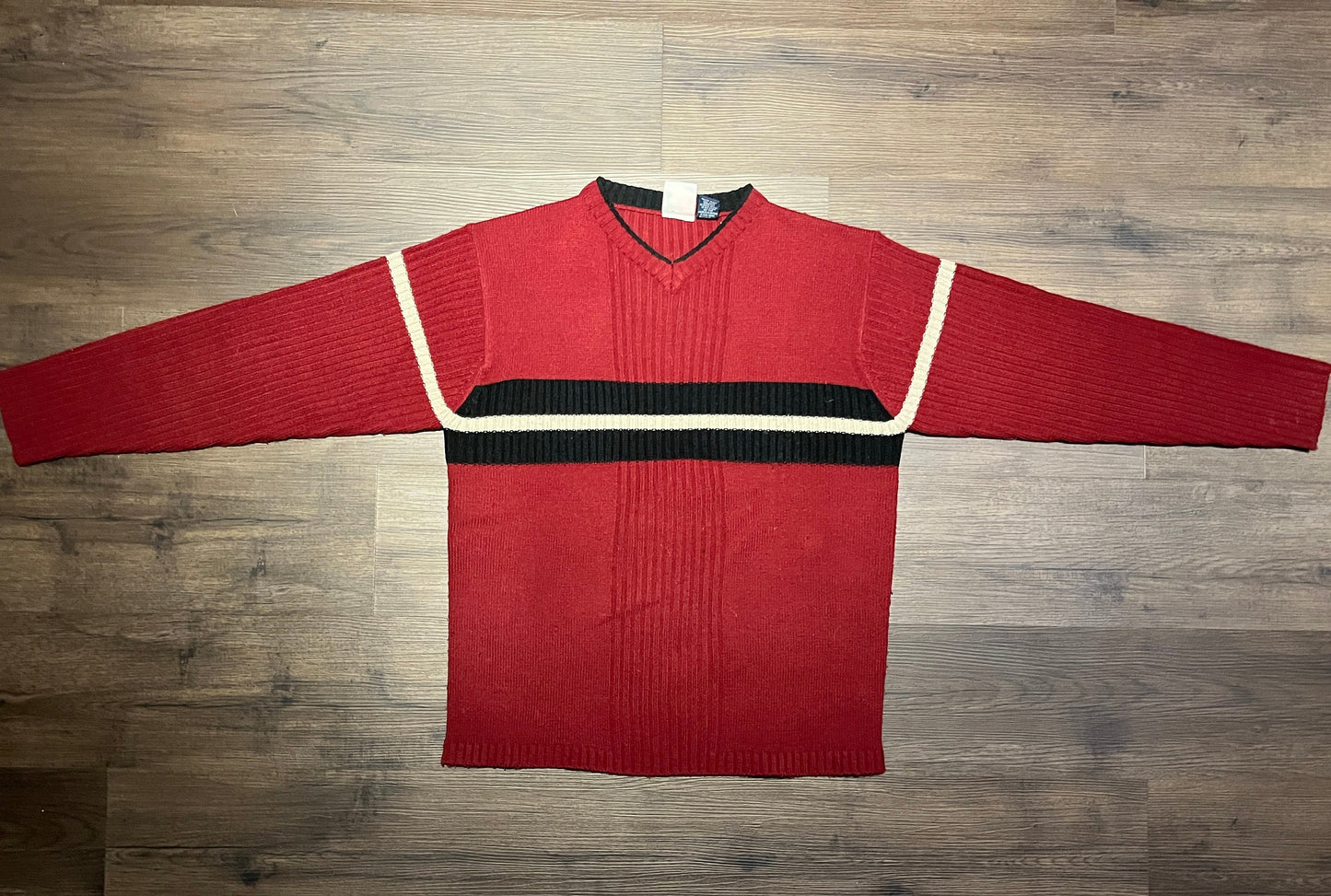 Subculture Striped Knit Sweater | Size Large | Vintage 2000s Red & Blue Pattern Knitwear Sweatshirt | Free Shipping to USA |