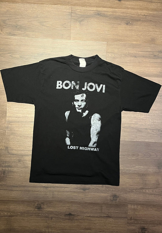 Bon Jovi Lost Highway Tour 2007-2008 Graphic Tee | Size Medium | Vintage 2000s Rock Music Black T-Shirt | Free Shipping to USA |