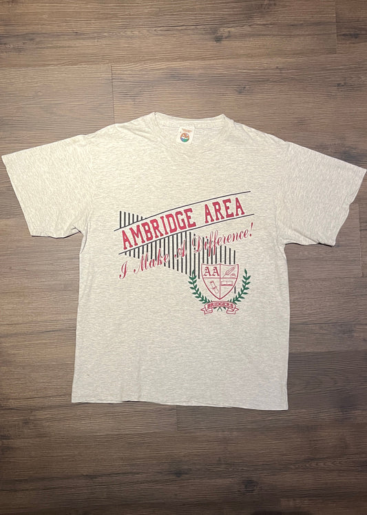 Ambridge Area Badgers Graphic Tee | Size Large | Vintage 1990s Promotional Single Stitch Grey T-Shirt | Free Shipping to USA |