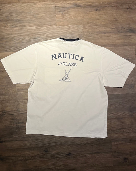 Nautica J. Class Sailing Graphic Tee | Size X-Large | Vintage 1990s Promotional Branded White T-Shirt | Free Shipping to USA |