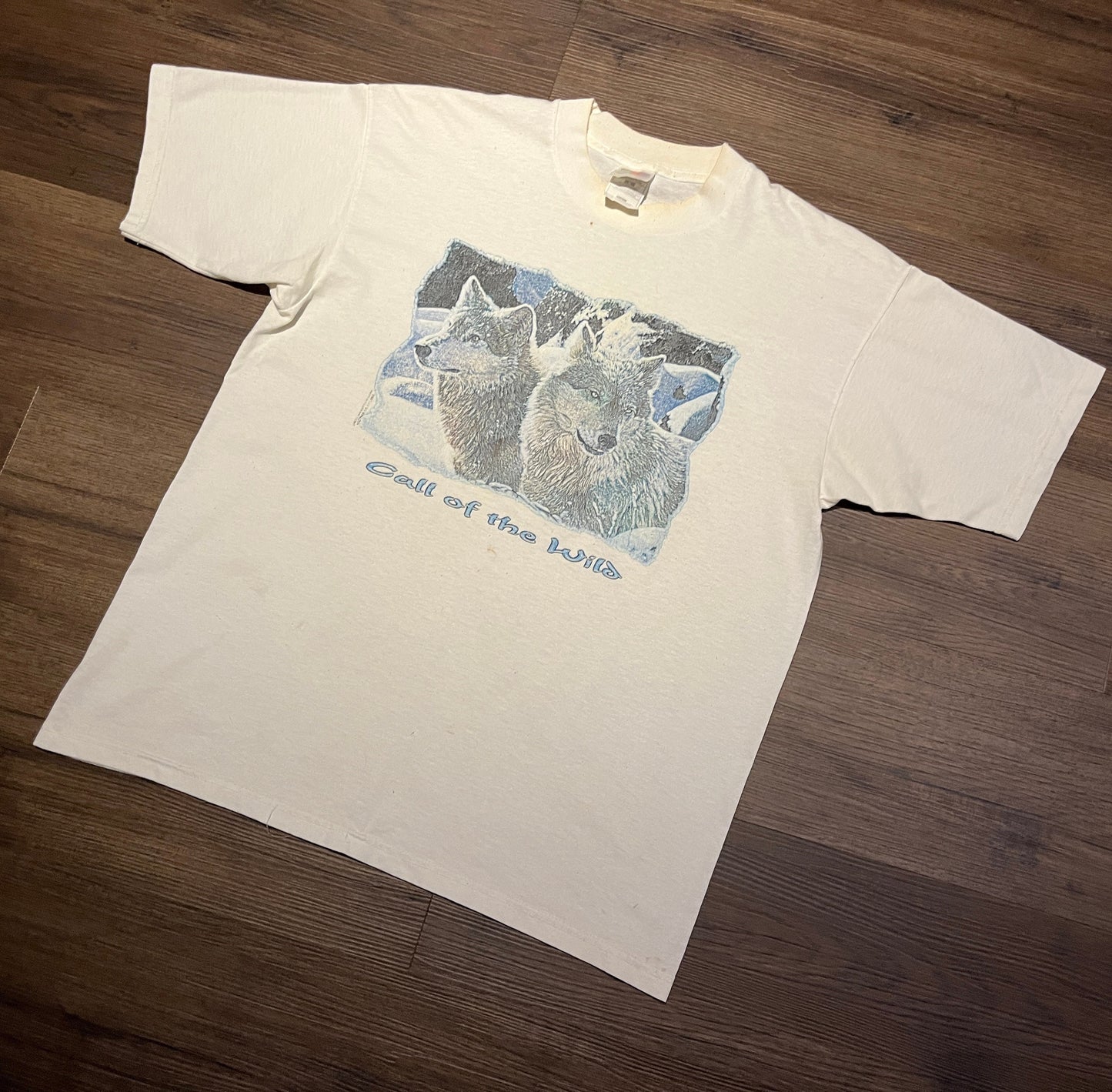 Call Of The Wild Wolfpack Graphic Tee | Size Large | Vintage 1990s Scenic Wolf Animal White T-Shirt | Free Shipping to USA |