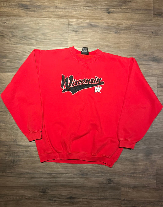 Wisconsin Badgers Stitched Graphic Crewneck | Size XX-Large | Vintage 2000s College Sports Red Sweater | Free Shipping to USA |