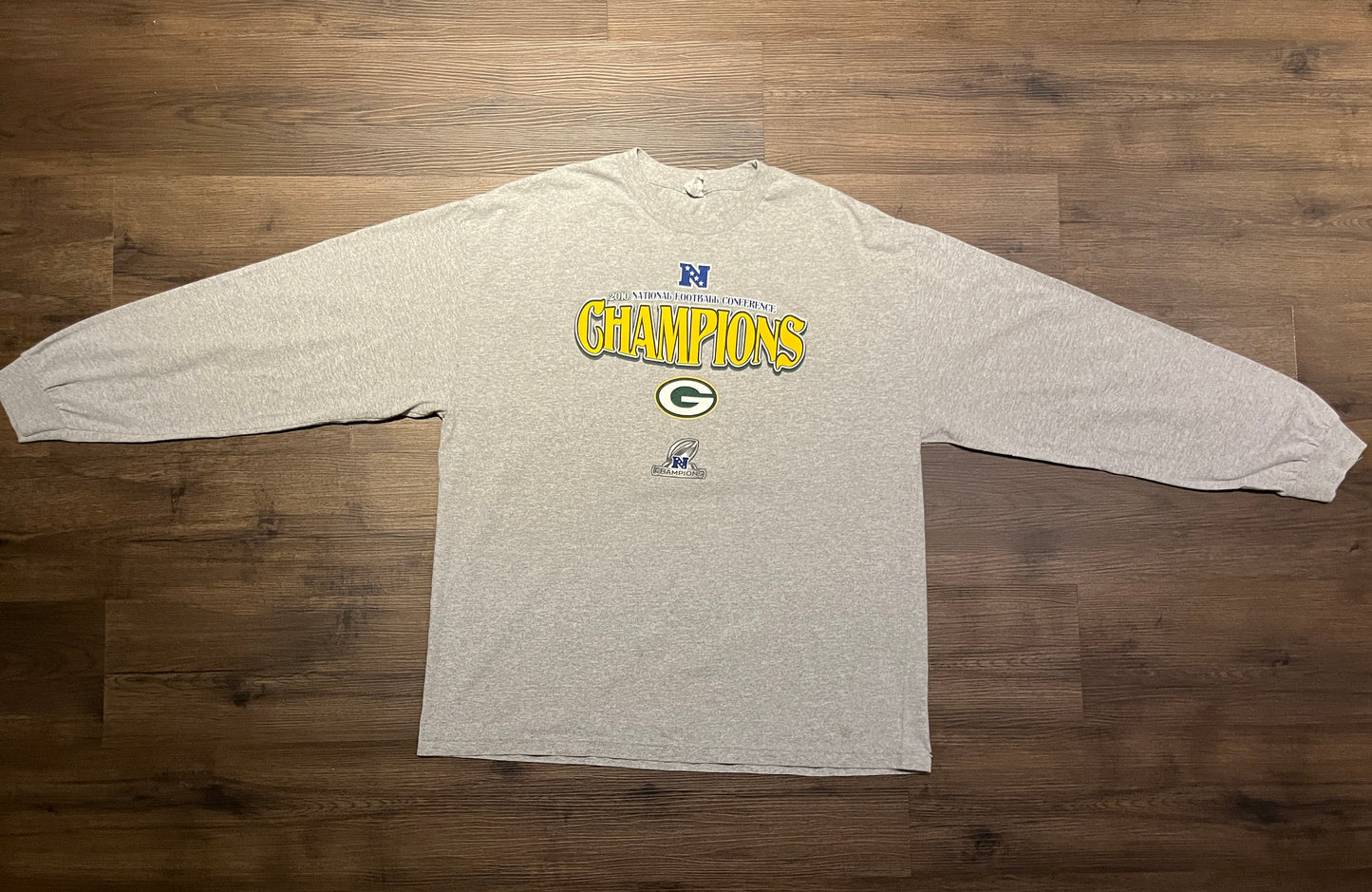 Green Bay Packers NFC Champions 2010 Graphic Tee | Size XX-Large | Vintage 2000s NFL Football Grey T-Shirt |