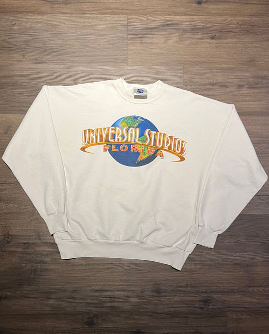 Universal Studios Florida Graphic Crewneck | Size X-Large | Vintage 1990s Promotional White Sweater | Made in USA | Free Shipping to USA |