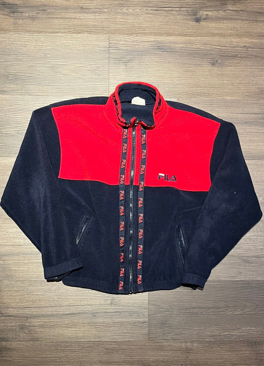 FILA Embroidered Graphic Fleece Full Zip Sweater | Size Medium | Vintage 2000s Branded Red Sweater | Free Shipping to USA |