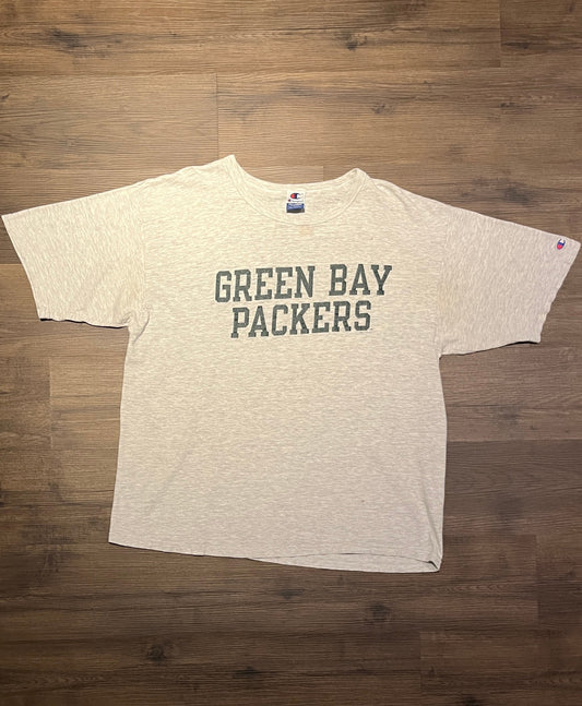 Green Bay Packers Graphic Tee | Size XX-Large | Vintage 1990s NFL Football Grey T-Shirt | Champion Branded | Free Shipping to USA |