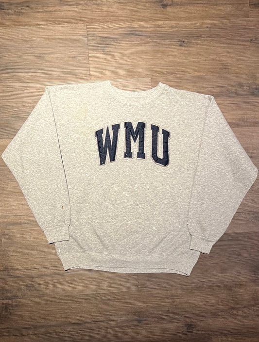 Western Michigan University Broncos Stitched Graphic Crewneck | Size Medium | Vintage 2000s College Grey Sweater | Free Shipping to USA |