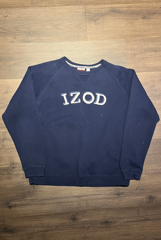 Izod Spell Out Embroidered Graphic Crewneck | Size X-Large | Vintage 2000s Branded Promotional Blue Sweater | Free Shipping to USA |