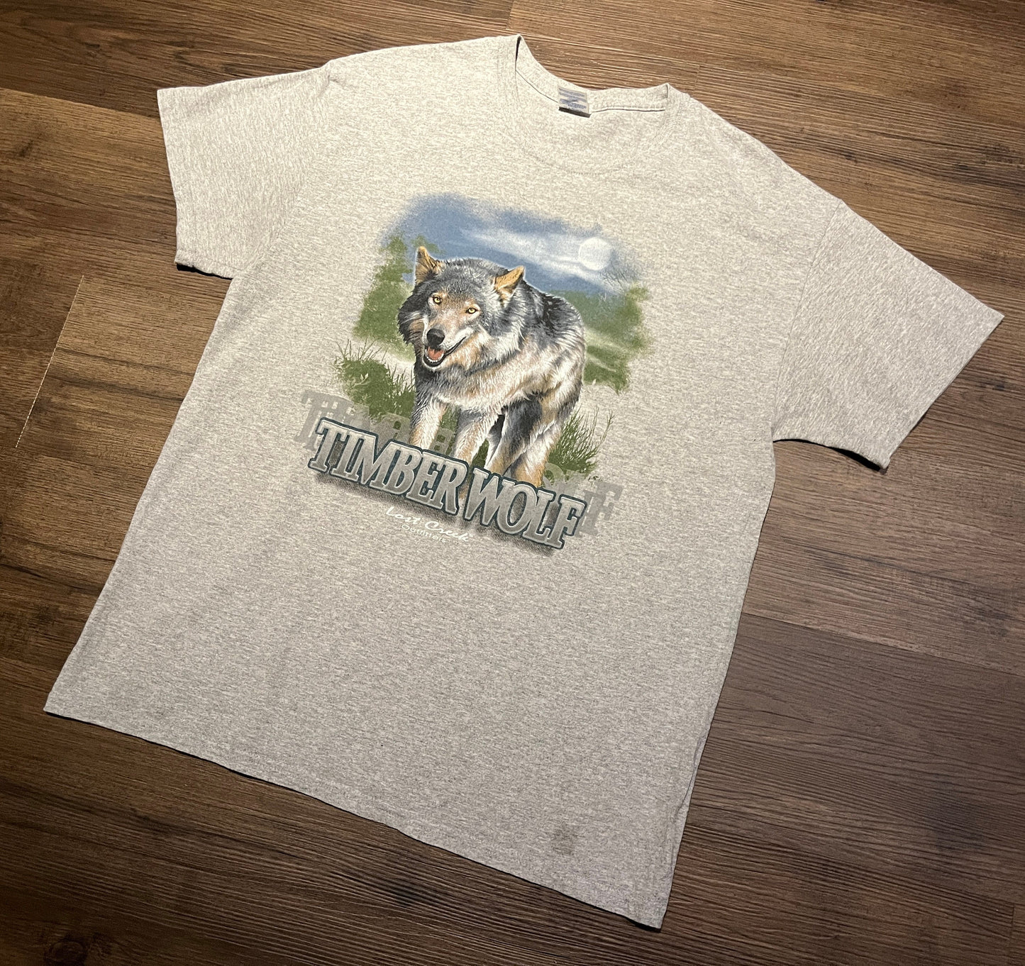 Timberwolf Lost Creek Outfitters Graphic Tee | Size Large | Vintage 2000s Wolf Animal Grey T-Shirt | Free Shipping to USA |