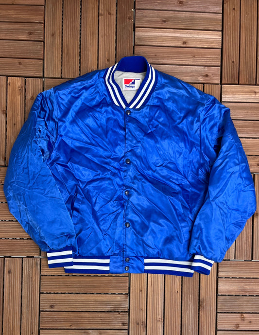 Swingster Plain Blue Varsity Jacket | Size X-Large | Vintage 1990s Varsity Bomber Jacket | Made in USA | Free Shipping to USA |