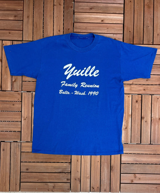 Yuille Family Reunion Graphic Tee | Size Large | Vintage 1990s Promotional Reunion Blue T-Shirt | Free Shipping to USA |