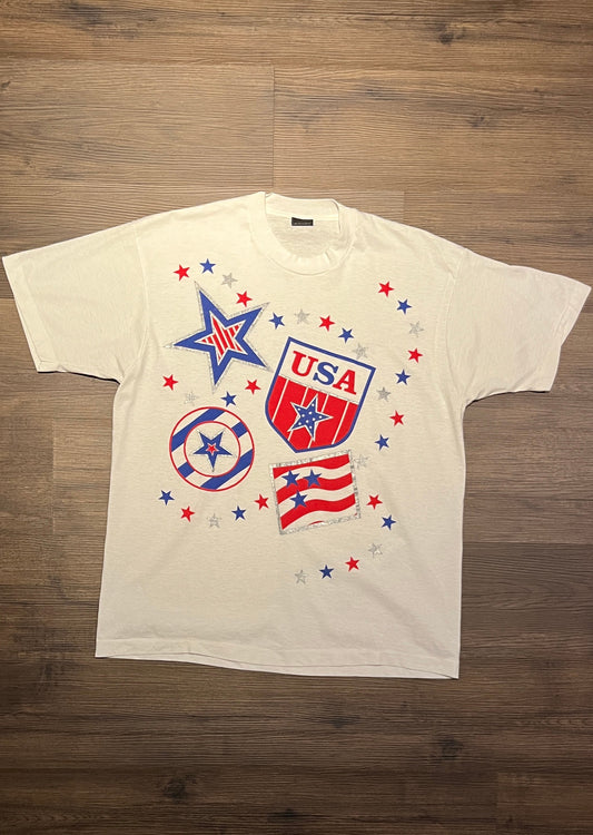 United States of America Big Print Graphic Tee | Size XL | Vintage 1990s Single Stitch Tourist T-Shirt | Made in USA | Free Shipping to USA|