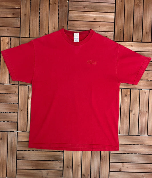 Enjoy Coca-Cola Embroidered Graphic Tee | Size X-Large | Vintage 2000s Promotional Beverage Red T-Shirt | Free Shipping to USA |